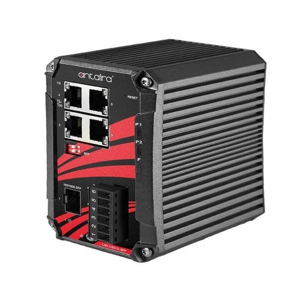 Antaira 5-Port Compact Industrial Gigabit Unmanaged Ethernet Switch, 4-10/100/1000TX and 1-100/1000 SFP Slot LNX-C501G-SFP-T - main
